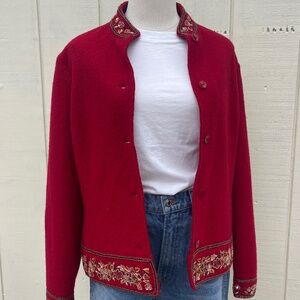 Talbots Red Boiled Wool Jacket with Beaded Details Size Medium
